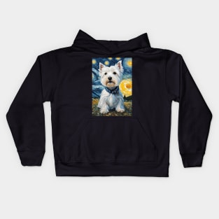 Adorable West Highland White Terrier Dog Breed Painting in a Van Gogh Starry Night Art Style Kids Hoodie